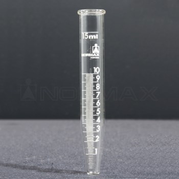 Tubo centrífuga f.cónico, boro, grad. branco até 10ml, c/traço 15ml, 17 x 115 mm