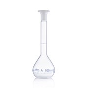 Volumetric flask w/ plastic stopper blue printed 14/23 cl-A 100 ml