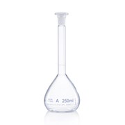 Volumetric flask w/ plastic stopper blue printed 14/23 cl-A 250 ml